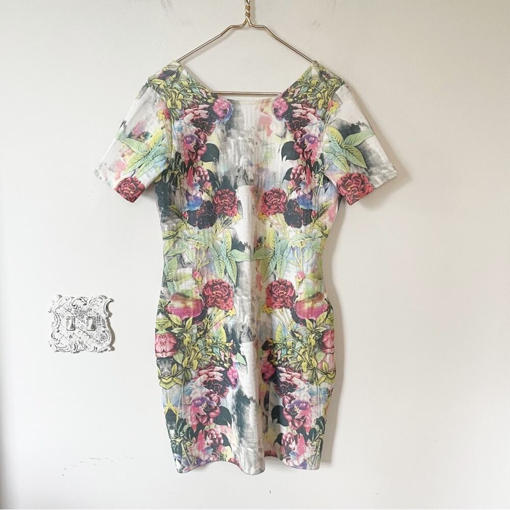 ASOS Dark Moody Floral Textured Short Sleeve Bodycon Dress 10